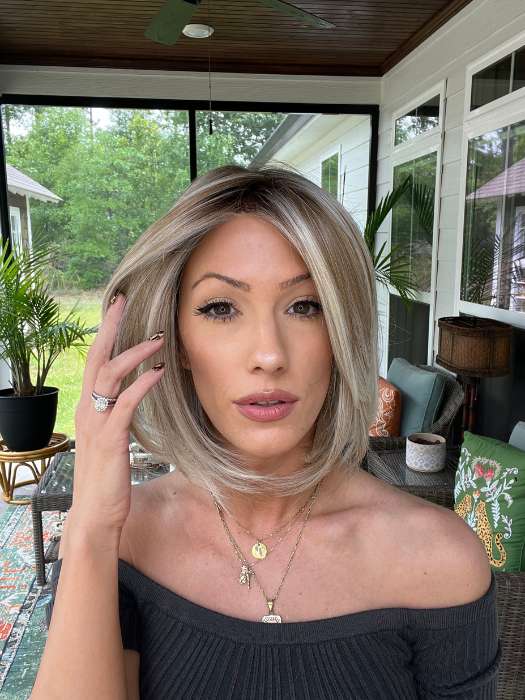 Jenna Fail @jenna_fail wearing PORTRAIT MODE by RAQUEL WELCH WIGS in color RL19/23SS SHADED BISCUIT | Light Ash Blonde Evenly Blended with Cool Platinum Blonde with Dark Roots