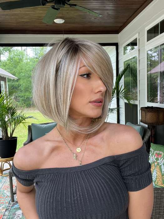 Jenna Fail @jenna_fail wearing PORTRAIT MODE by RAQUEL WELCH WIGS in color RL19/23SS SHADED BISCUIT | Light Ash Blonde Evenly Blended with Cool Platinum Blonde with Dark Roots