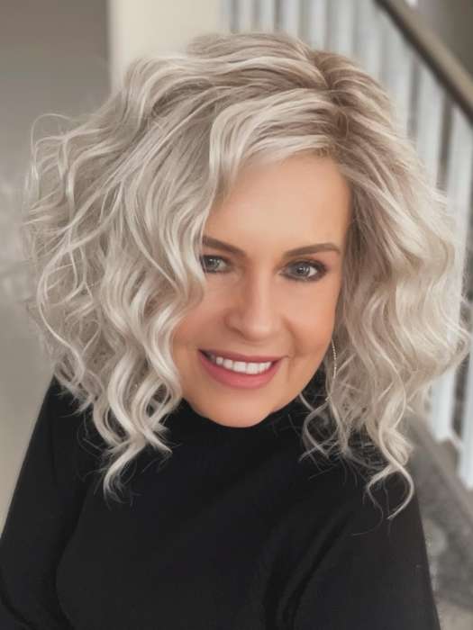 Donna @style.me.ageless wearing ALEXANDRIA by BELLETRESS in color ROCA MARGARITA BLONDE | Medium and Light Brown Root with a mixed blend of Silver, Pure, Fresh, Ash, and Coconut Blonde with Platinum Blonde Highlights