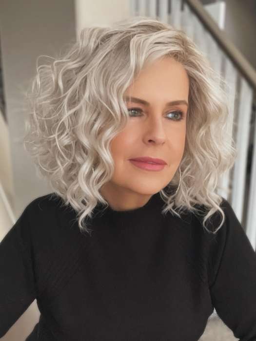 Donna @style.me.ageless wearing ALEXANDRIA by BELLETRESS in color ROCA MARGARITA BLONDE | Medium and Light Brown Root with a mixed blend of Silver, Pure, Fresh, Ash, and Coconut Blonde with Platinum Blonde Highlights