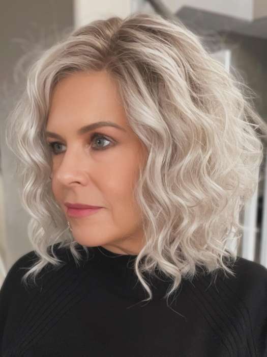 Donna @style.me.ageless wearing ALEXANDRIA by BELLETRESS in color ROCA MARGARITA BLONDE | Medium and Light Brown Root with a mixed blend of Silver, Pure, Fresh, Ash, and Coconut Blonde with Platinum Blonde Highlights