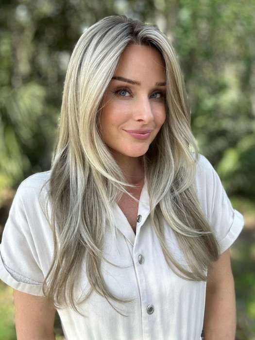 Heather @cjswigs wearing ZARA LITE by JON RENAU in color 22F16S8 VENICE BLONDE | Light Ash Blonde and Light Natural Blonde Blend Shaded with Medium Brown