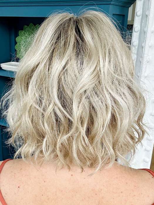 Mel B. @mels.be.ageless wearing JANUARY PETITE by JON RENAU in color FS17/101S18 PALM SPRINGS BLONDE | Light Ash Blonde with Pure White Natural Violet Bold Highlights, Shaded with Dark Natural Ash Blonde