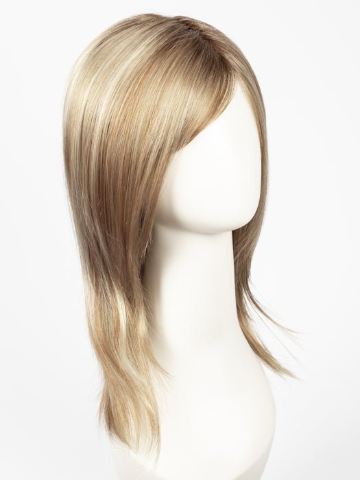 SUGAR-CANE-R | Platinum Blonde and Strawberry Blonde Evenly Blended Base with Light Auburn Highlights and Dark Roots