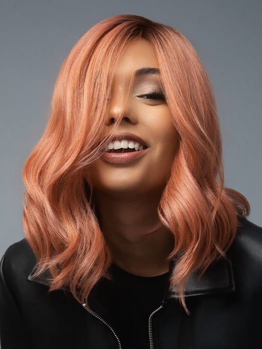 DUSTY-ROSE | Medium Coral Red Base with Dark Brown Roots