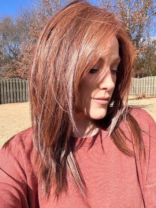 Kristyna @kristynamoore wearing WELL PLAYED by RAQUEL WELCH WIGS in color RL32/31 CINNABAR | Medium Dark Auburn Evenly Blended with Medium Light Auburn
