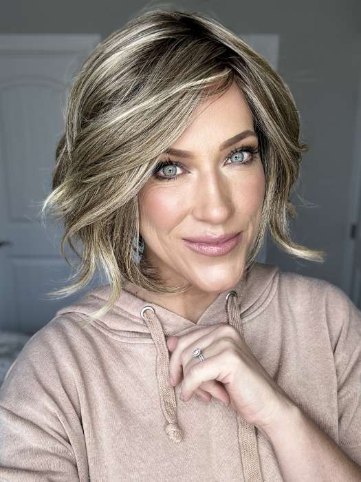 Kristyna Moore @kristynamoore wearing TREND ALERT by GABOR in color GF12-22SS CAPPUCCINO | Light Golden Brown Evenly Blended with Cool Platinum Blonde Highlights with Dark Roots