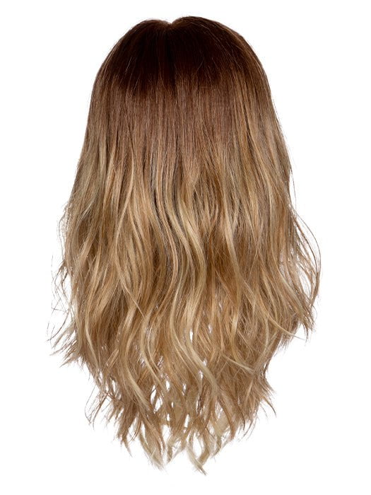 RL8/24OM | Medium brown blended roots that transition into a golden blonde ombré from midlength to the ends