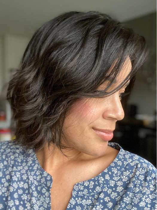 Brea @getwiggywithbrea wearing ESPRIT by ELLEN WILLE in color ESPRESSO-ROOTED 2.4.6 | Darkest Brown Base with a Blend of Dark Brown and Warm Medium Brown throughout with Dark Roots
