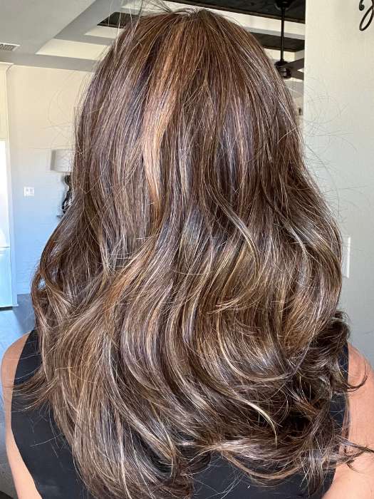 Lisa Mullins @beautifulyouwigreviews wearing ISABEL by BELLETRESS in color RICH CHOCOLATE BROWN R | A mixture of Dark and Medium Brown, Highlighted with Dark Auburn, Strawberry, Mahogany and Rooted with Dark Brown
