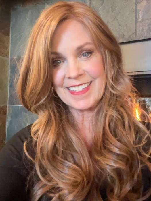 Susan Sparks @an_affair_with_hair wearing MODEL MODE by RAQUEL WELCH WIGS in color RL30/27 RUSTY AUBURN | Medium Auburn Evenly Blended with Strawberry Blonde
