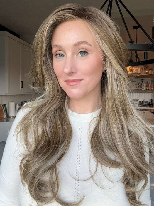 Carlyn @carlynwilson84 wearing MODEL MODE by RAQUEL WELCH WIGS in color RL10/22SS SHADED ICED CAPPUCCINO | Light Brown Shaded with Medium Blonde
