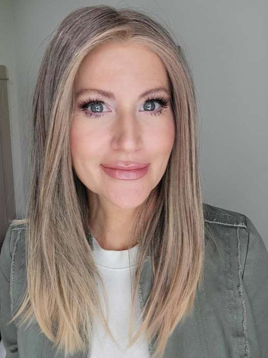 Natalie @vanish.into.thin.hair wearing SLEEK by ELLEN WILLE in color POWDER BLONDE TIPPED | Light Brown and Lightest Ash Blonde with Red Violet Blended with Pale Pink and Lighter Tipped Ends