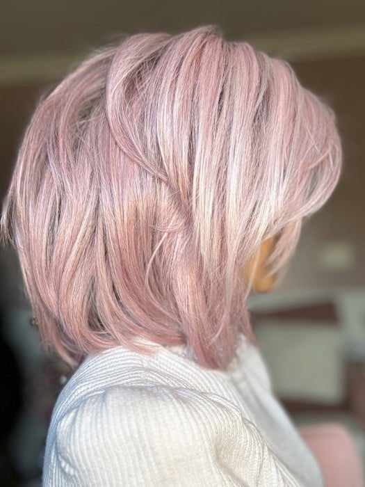 Crystal @ crystallhoneycutt wearing Dare to Be in color Pink | A dusty pink coloration reflects the latest trend in fantasy hair | This wig has been altered by straightening the ends 