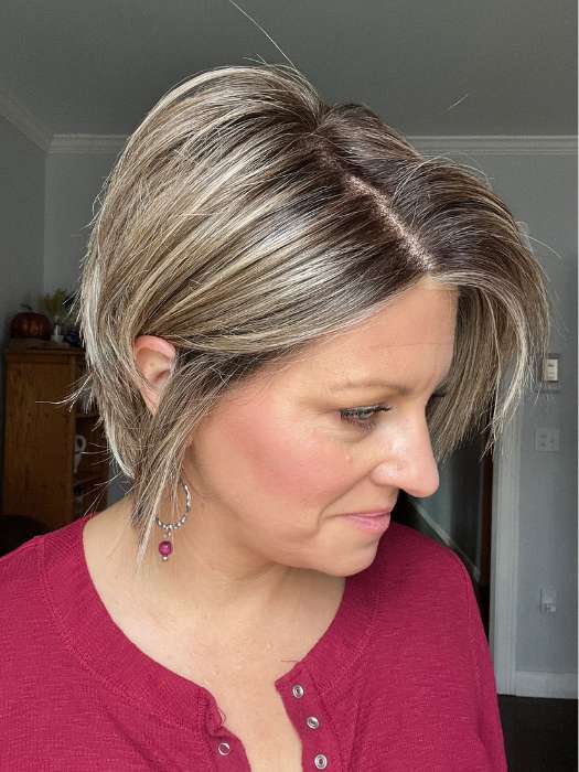 Jami Brill @wig_diaries wearing RL12/22SS SHADED CAPPUCCINO | Light Golden Brown Evenly Blended with Cool Platinum Blonde Highlights with Dark Roots