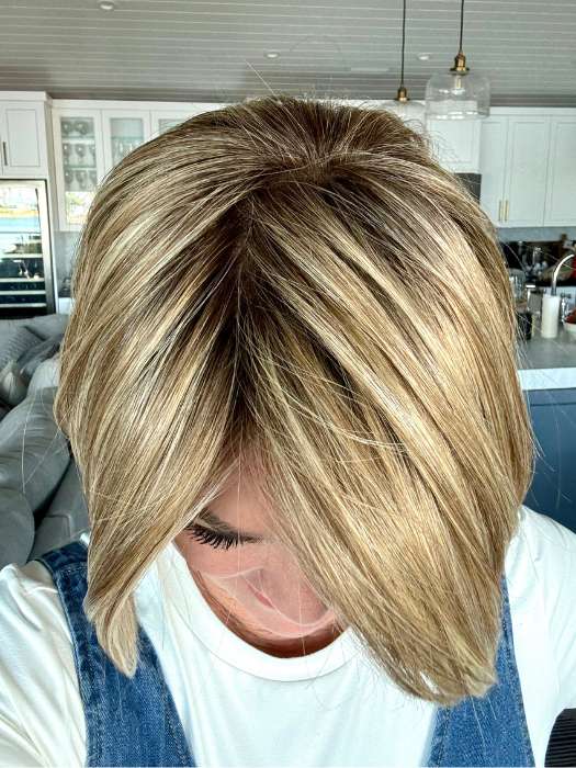 Susan @wigs_with_wisdom wearing STRAIGHT UP WITH A TWIST ELITE by RAQUEL WELCH WIGS in color RL1621SS SHADED SAND | Light Blonde shaded with Medium Brown
