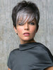 Long fringe with a spiky top for an edgy, fun look | Color: Midnight Pearl- Dark Brown base with Dark Brown and Silver blend with Silver bangs PPC MAIN IMAGE FB MAIN IMAGE